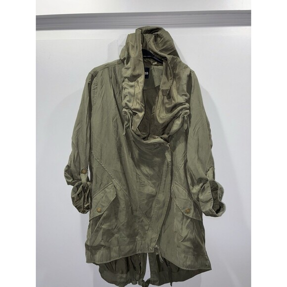 EXPRESS Olive Jacket Lightweight DRAPE FRONT ANORAK Coat Size S Oversized - Picture 2 of 8